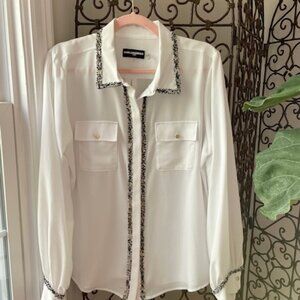 Karl Lagerfeld BRAND NEW White Shirt with black and gold trim and gold buttons